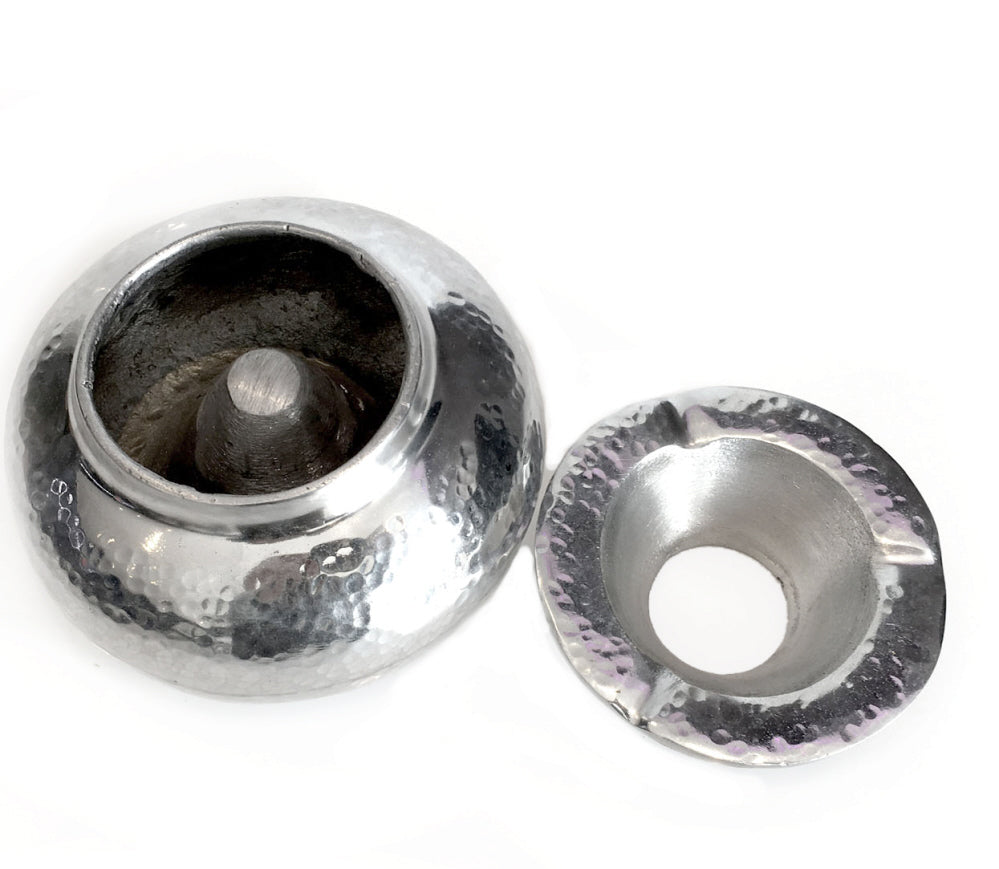 Aluminium asbak met deksel – handgemaakte terrasasbak, gehamerd, 8 cm – foto 4
