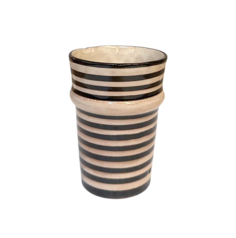 Tasse marocaine Asfi – Noir et Blanc – Poterie artisanale – Ø7.5 cm x 10 cm