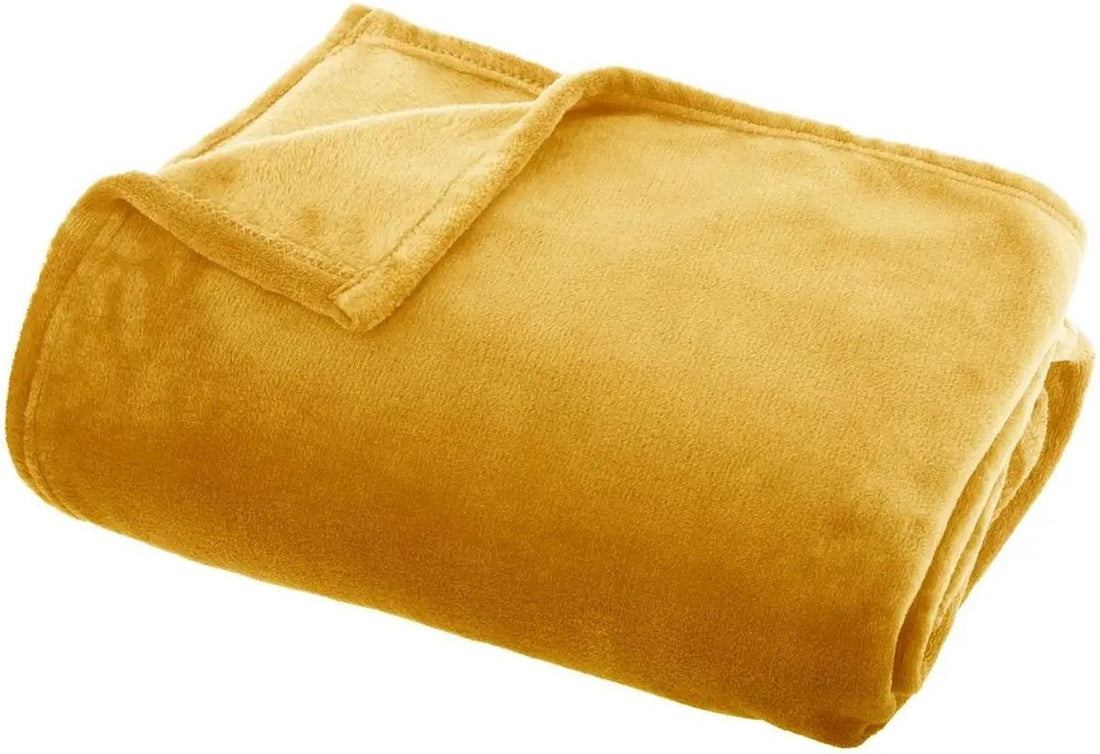 Atmosphera plaid okergeel van fleece – bankdeken, 130 x 180 cm
