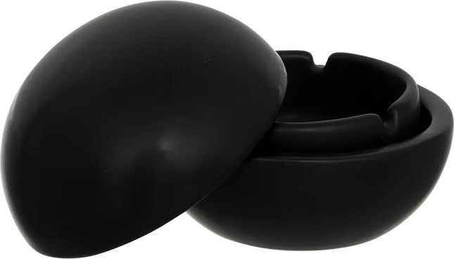 Atmosphera keramische asbak Olm met deksel – zwart, 8 x 10 x 10 cm