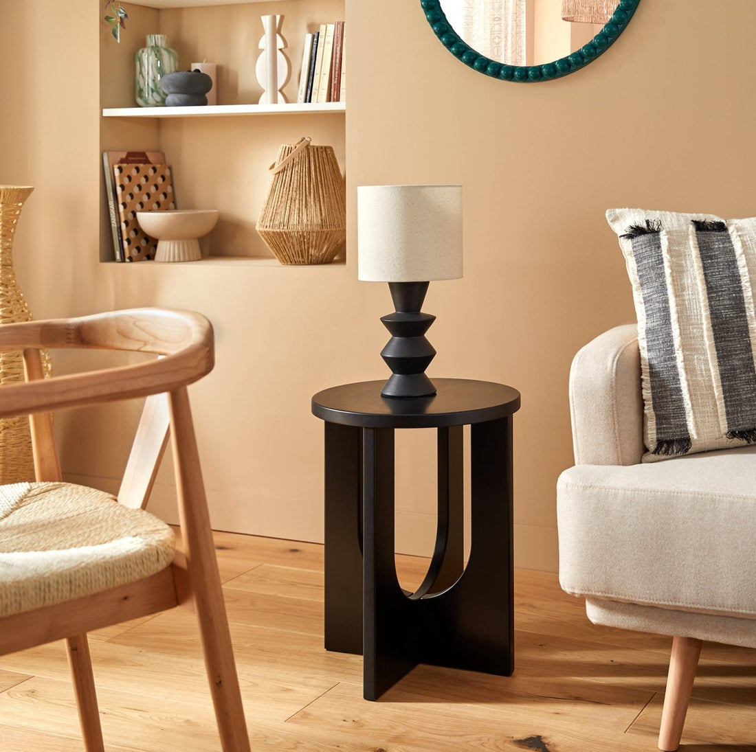 Atmosphera bijzettafel Bloom zwart – rond, MDF, Ø 40 x 50,5 cm – foto 2