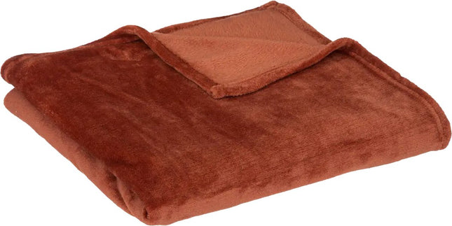 Atmosphera fleece deken terracotta – fleeceplaid 130 x 180 cm, microvezel