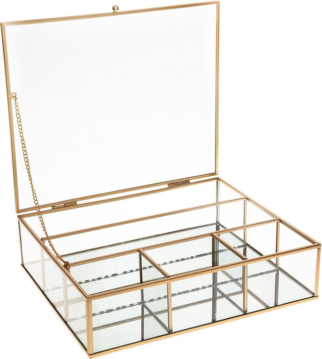 Atmosphera glazen sieradendoos met gouden frame – large, 27 x 22,5 x 7 cm