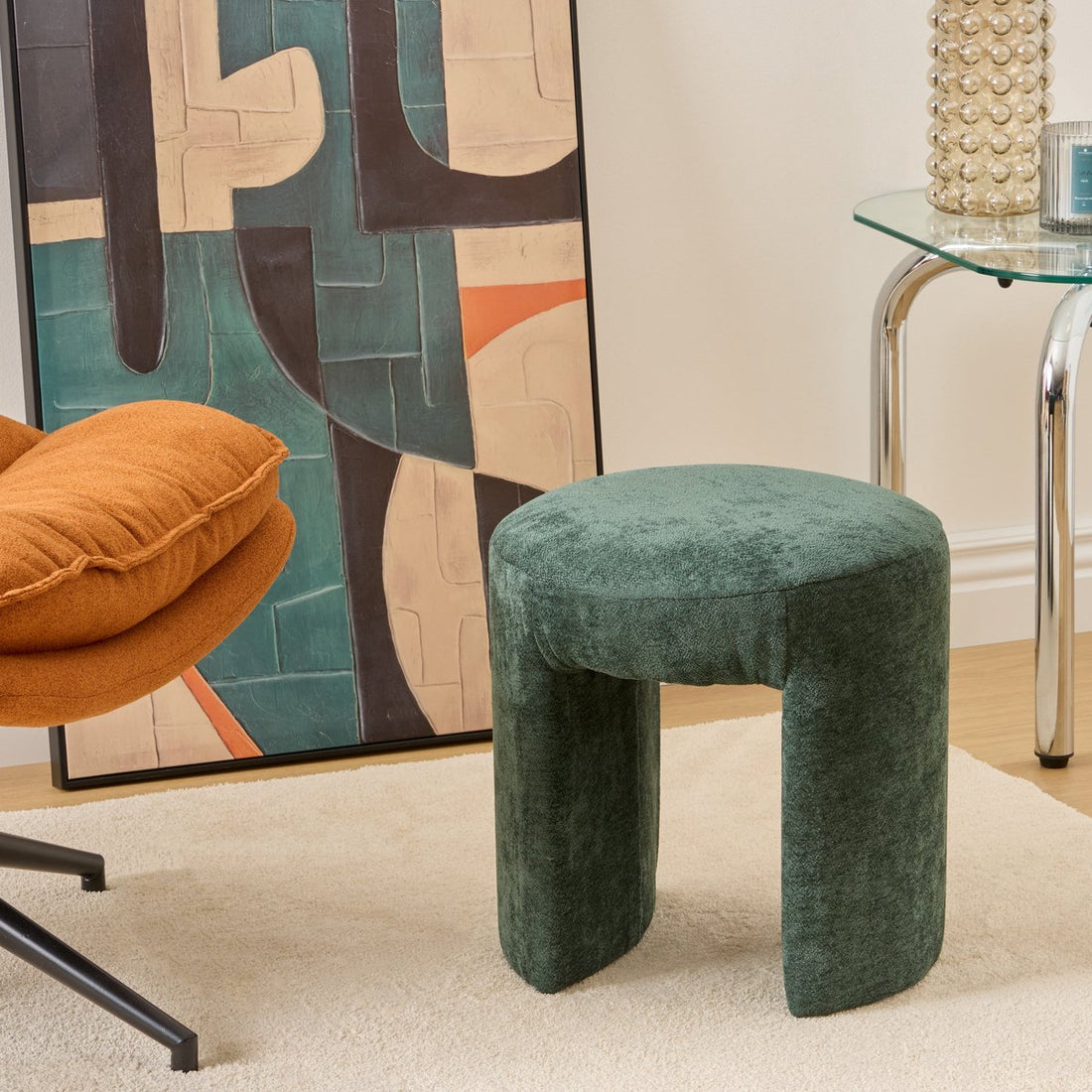 Pouf Atmosphera Jin - Ø38 cm - Vert cèdre