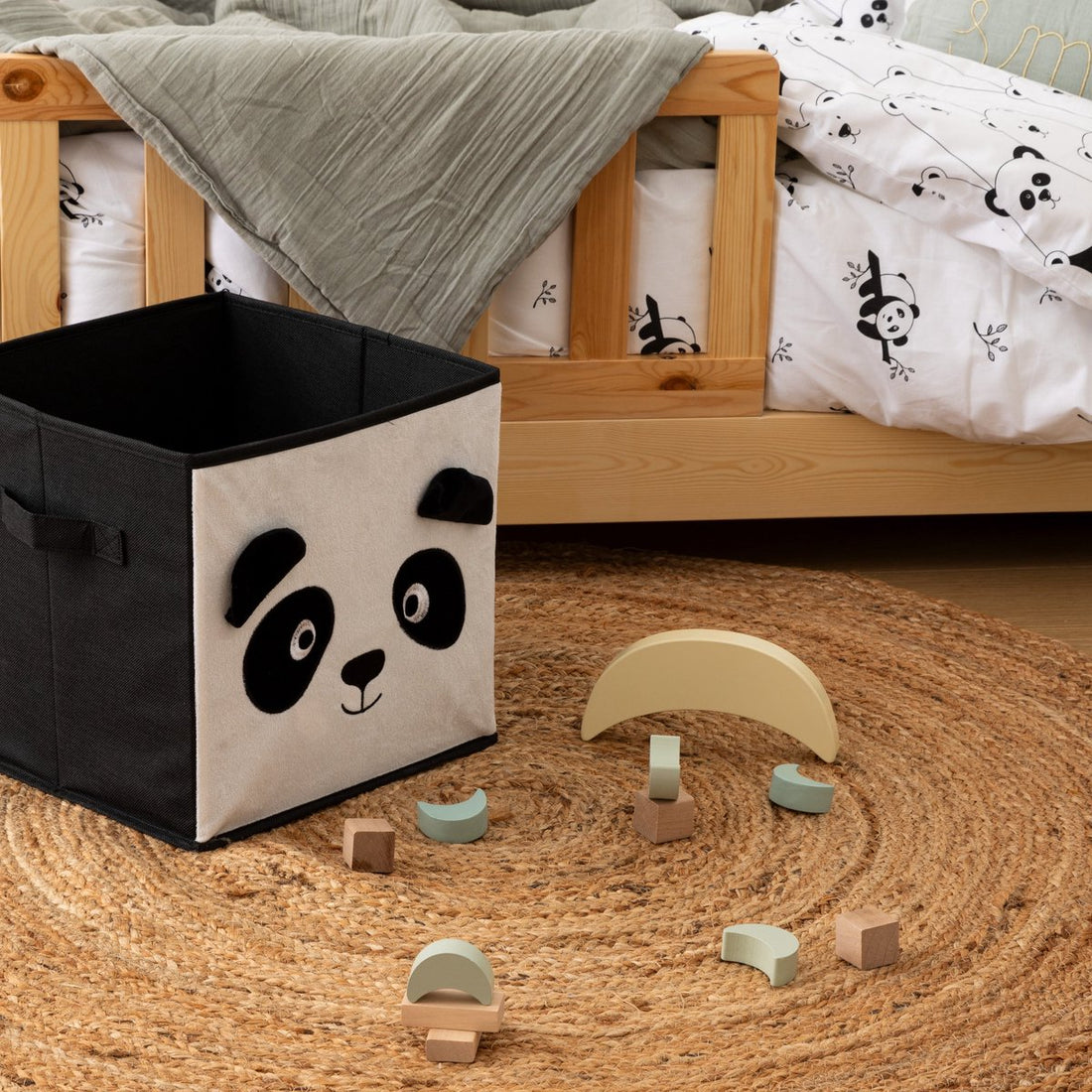 Atmosphera Kids opbergdoos panda met oortjes – opvouwbaar, wit/zwart, 29 cm – foto 2