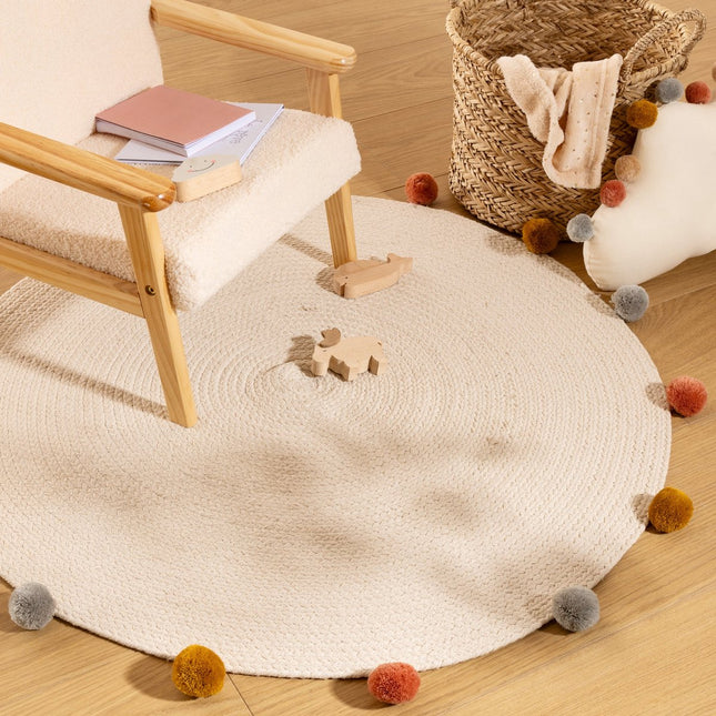 Atmosphera Kids kindervloerkleed Harlekijn – rond, beige met pompons, Ø 90 cm – foto 2