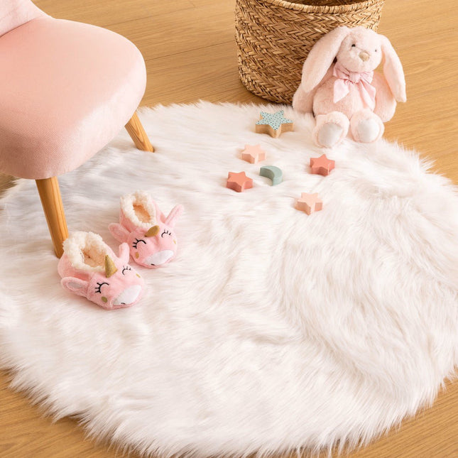 Atmosphera Kids vloerkleed van faux fur – wit kinderkleed, Ø 90 cm – foto 2
