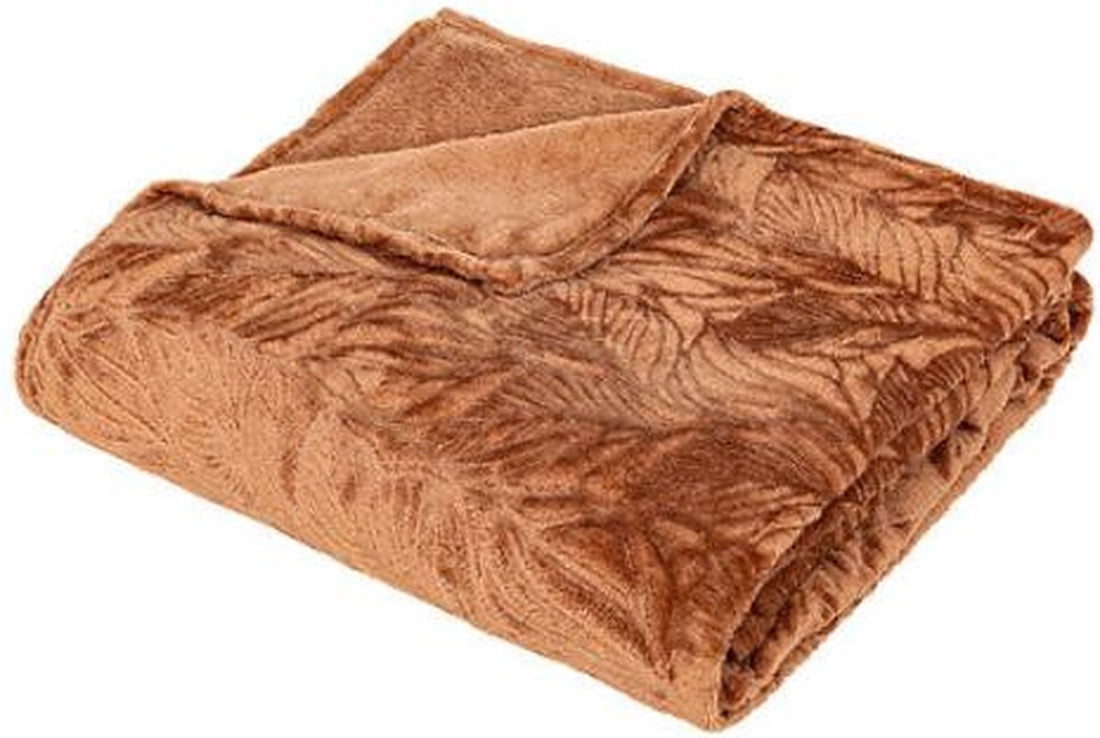 Atmosphera plaid terracotta – fleece deken met palmbladeren, 180 x 230 cm