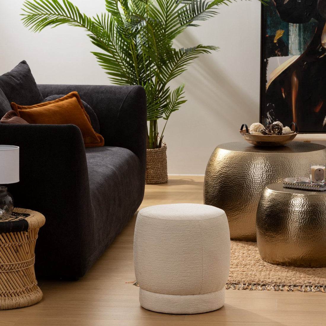 Pouf Atmosphera pour s'asseoir Perfect Seat - tissu / bois - blanc - 40 x 40 cm - sièges d'appoint