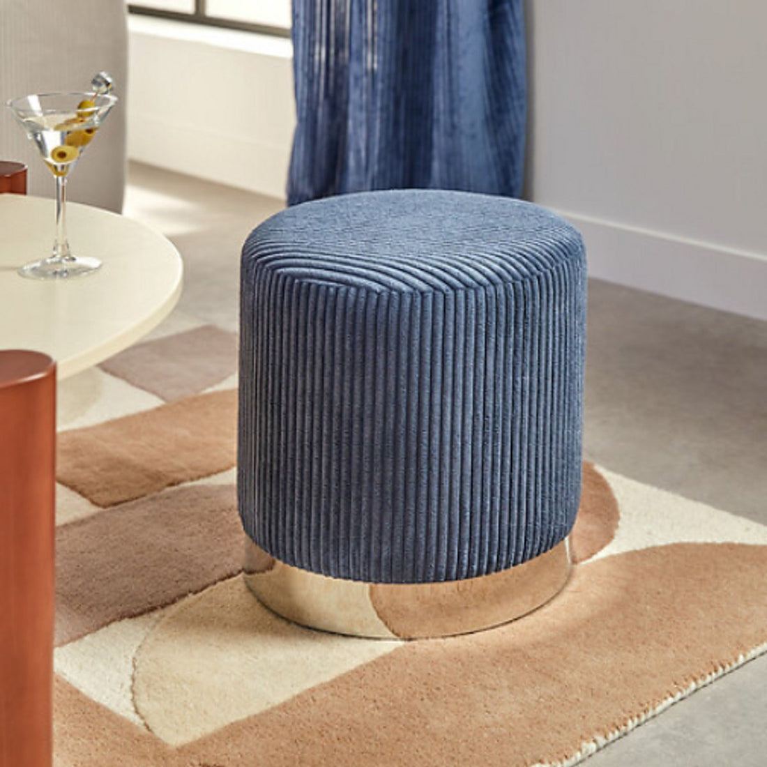 Atmosphera Sylia Corduroy Pouffe - Ø38xH38 cm - Ink Blue