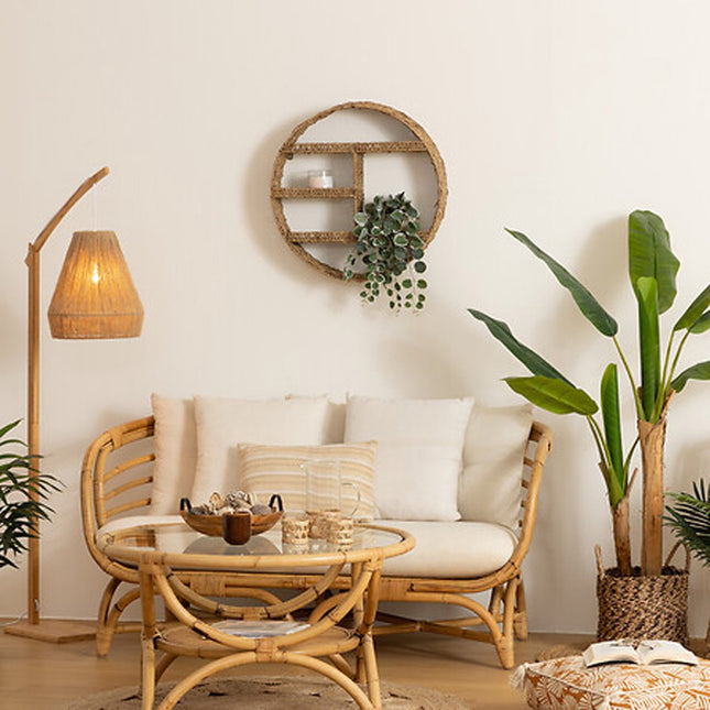 Atmosphera ronde wandplank Aria van riet – 3 plankjes, Ø 58 cm, bruin – foto 2