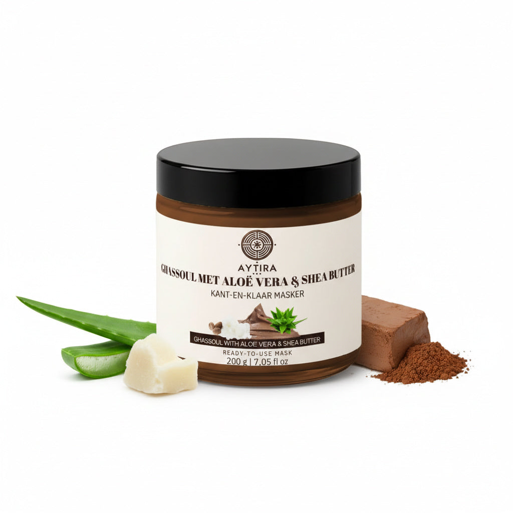 Aytira ghassoul masker met aloë vera en shea butter – kant-en-klaar, 200 g