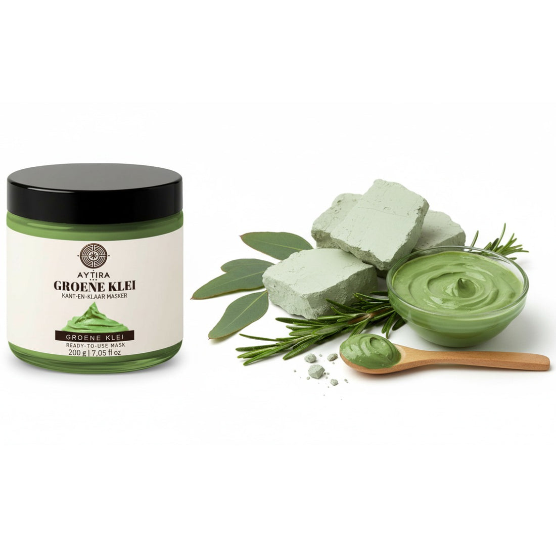 Aytira groene klei gezichtsmasker 200 g – kant-en-klaar, 100% natuurlijke klei