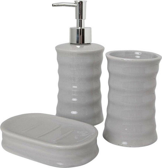 Badkamer accessoire set grijs, keramisch – 3-delig met golvend ontwerp