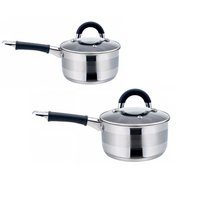 2 x casseroles / casseroles à sauce - casseroles avec couvercle - Ø12 et Ø16 cm - Acier inoxydable - 0,5 litre et 1,5 litre