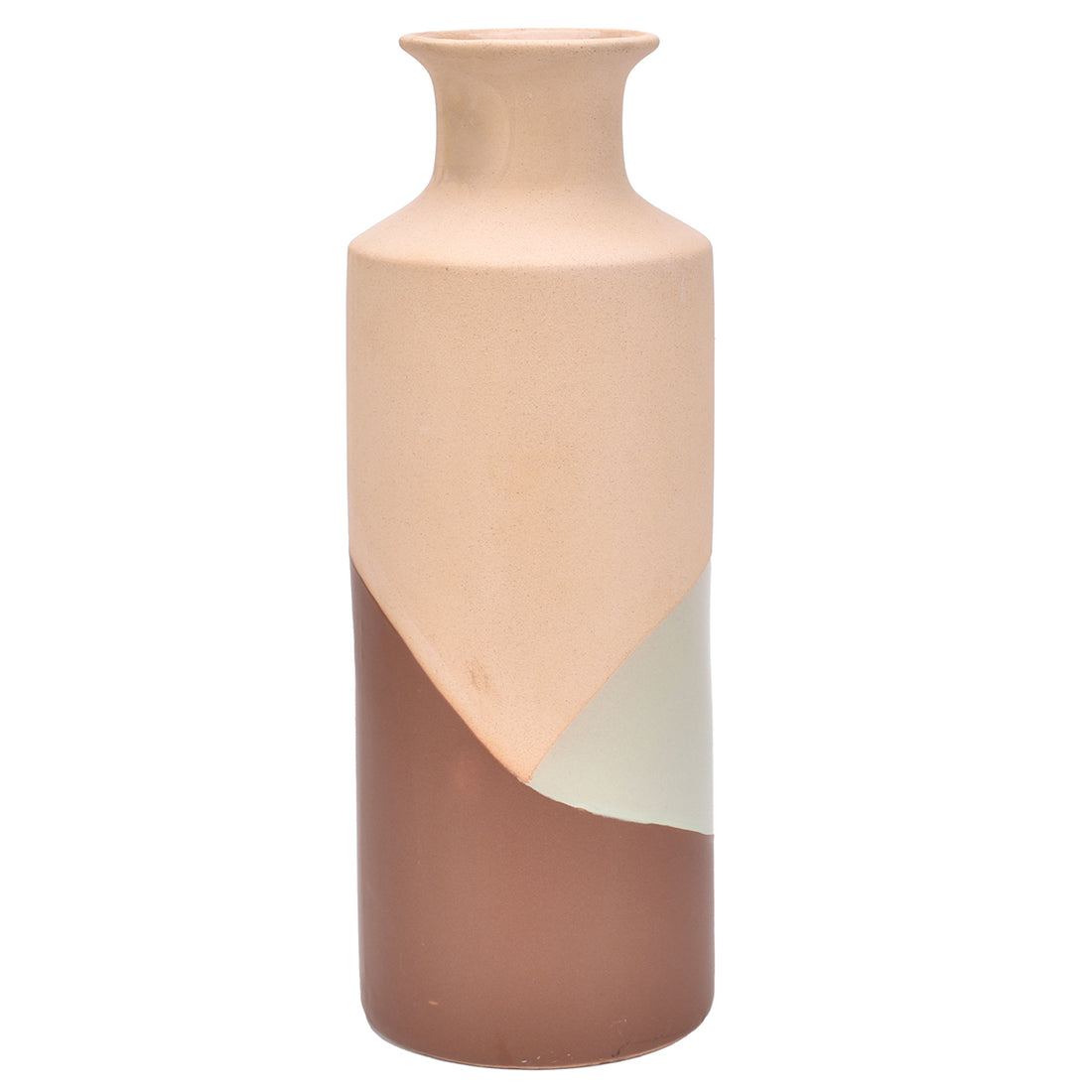 Keramische vaas beige en bruin beschilderd – decoratieve steengoedvaas, 32 cm
