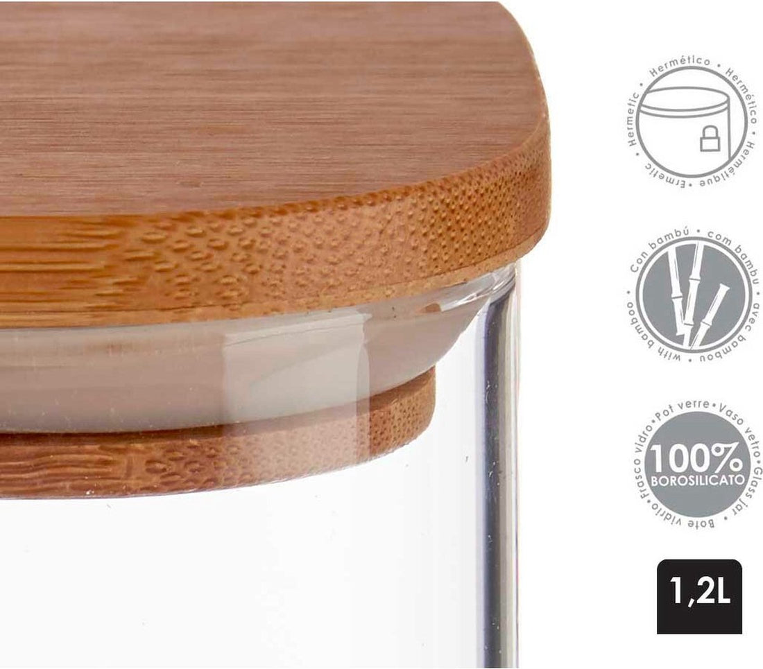 Voorraadpot transparant Bamboe Borosilicaatglas (1200 ml)
