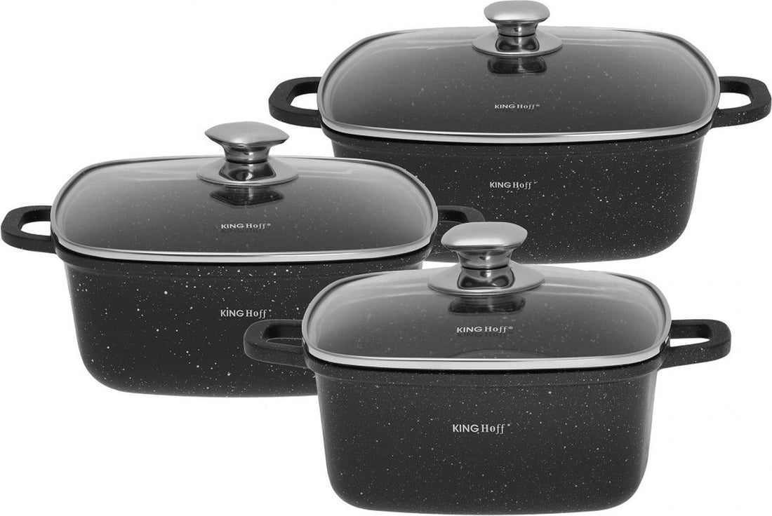 Kinghoff braadpannen set 6-delig – marmercoating, 3 pannen met glazen deksel – foto 2