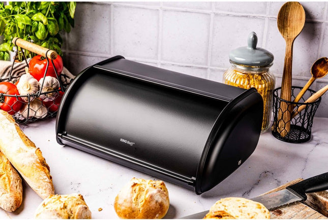 Bread bin - Stainless steel - Black - Retro - 36 x 24 x 15 cm
