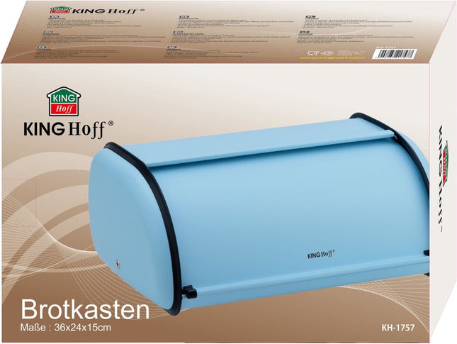 Kinghoff retro broodtrommel lichtblauw – rvs, ca. 10 liter, 36 x 24 x 15 cm – foto 2