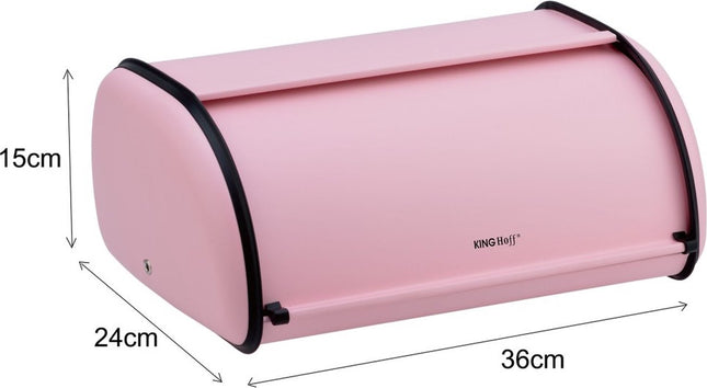 Roze broodtrommel van RVS in retrostijl – ca. 10 liter, 36 x 24 x 15 cm – foto 2