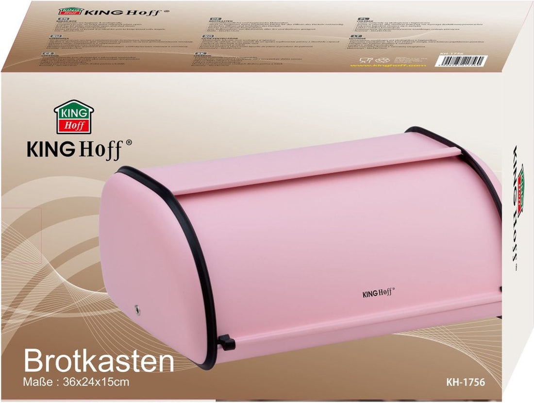 Roze broodtrommel van RVS in retrostijl – ca. 10 liter, 36 x 24 x 15 cm – foto 3