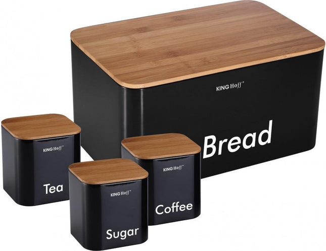 Kinghoff broodtrommel set – zwart, RVS met bamboe, 35 x 23 x 18,5 cm
