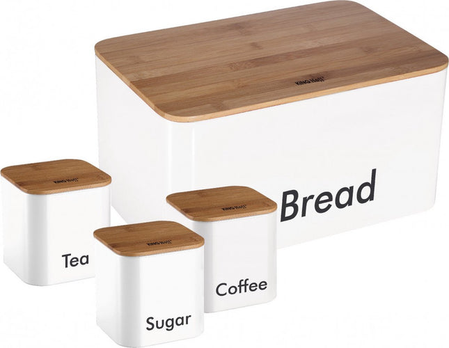 Broodtrommel set - Wit - Rvs met hout - 35 x 23 x 18, 5 cm