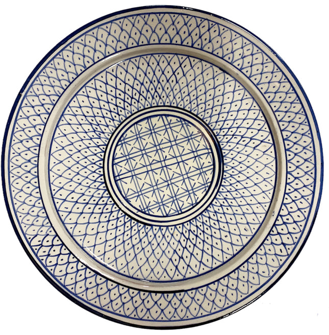 Grote Marokkaanse schaal blauw-wit – handbeschilderd aardewerk, Ø 35 cm
