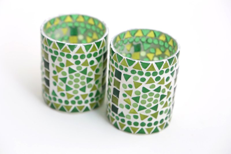 Tealight holder cylinder - mosaic green