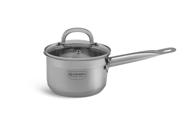 Edënbërg Classic Line steelpan RVS Ø 14 cm – 1,3 liter, met glazen deksel
