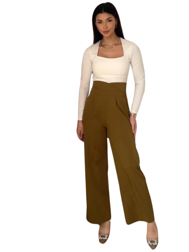 Esme broek dames – beige, olijfgroen of donkerkaki, maat S/M of M/L – foto 2