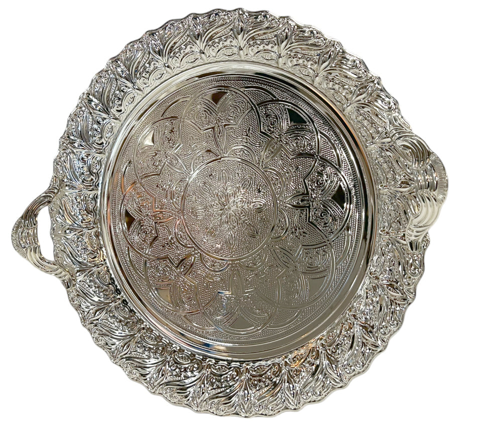 Oosters dienblad rond, Ø 35 cm – met handvatten en decoratief dessin – foto 2