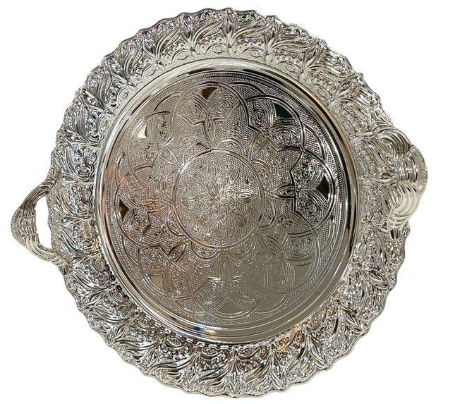 Oosters dienblad rond, Ø 35 cm – met handvatten en decoratief dessin – foto 2