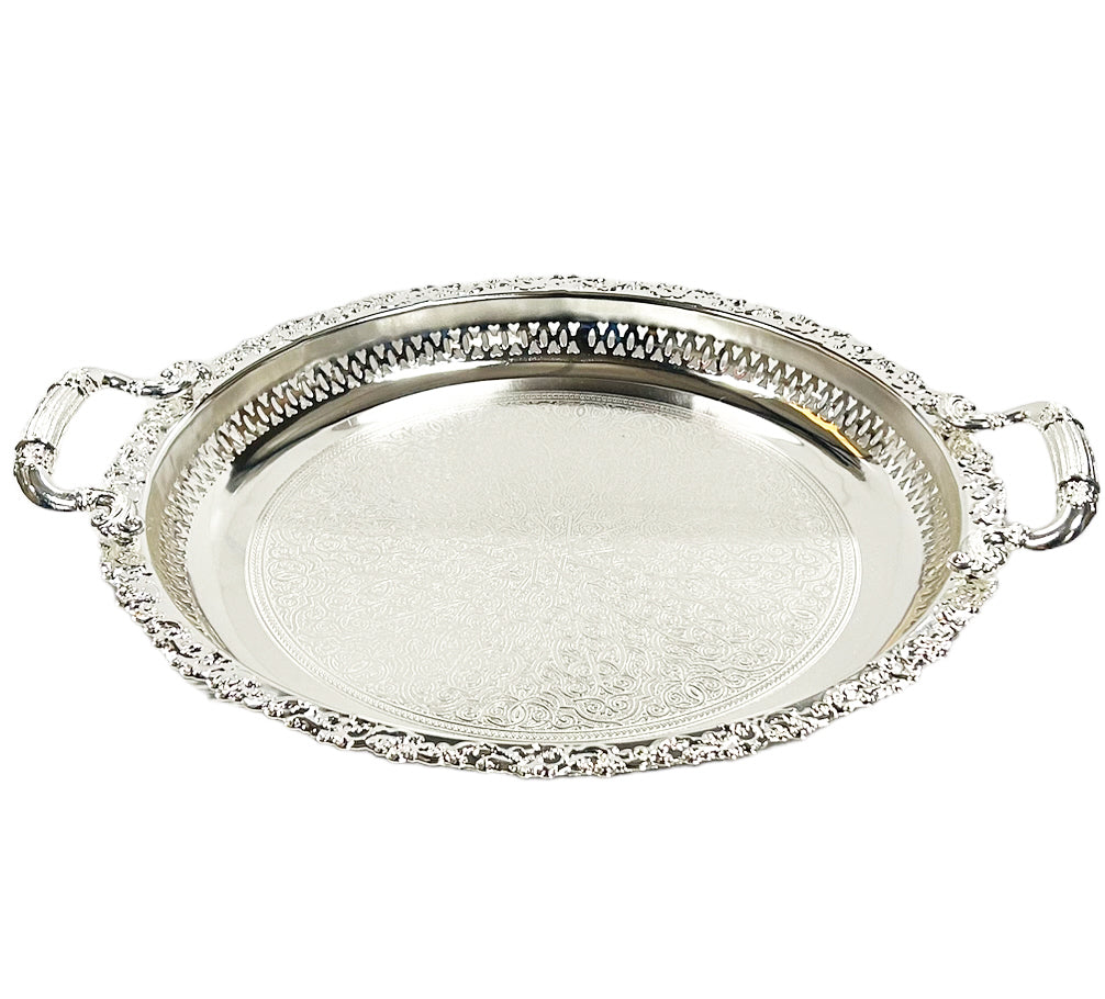 Marokkaans dienblad zilver, 38 cm – rond met oosterse patronen