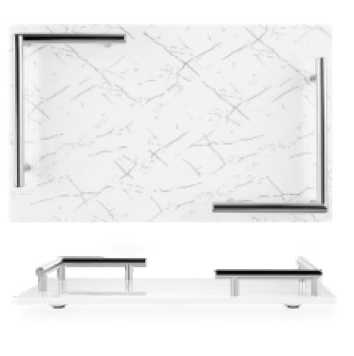 Melamine dienblad in marmerlook – wit met zilveren handvatten, 40 x 24 cm