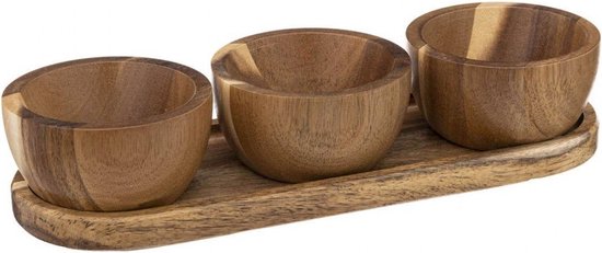 Plateau avec Trois Bols de Service - Bois d'Acacia