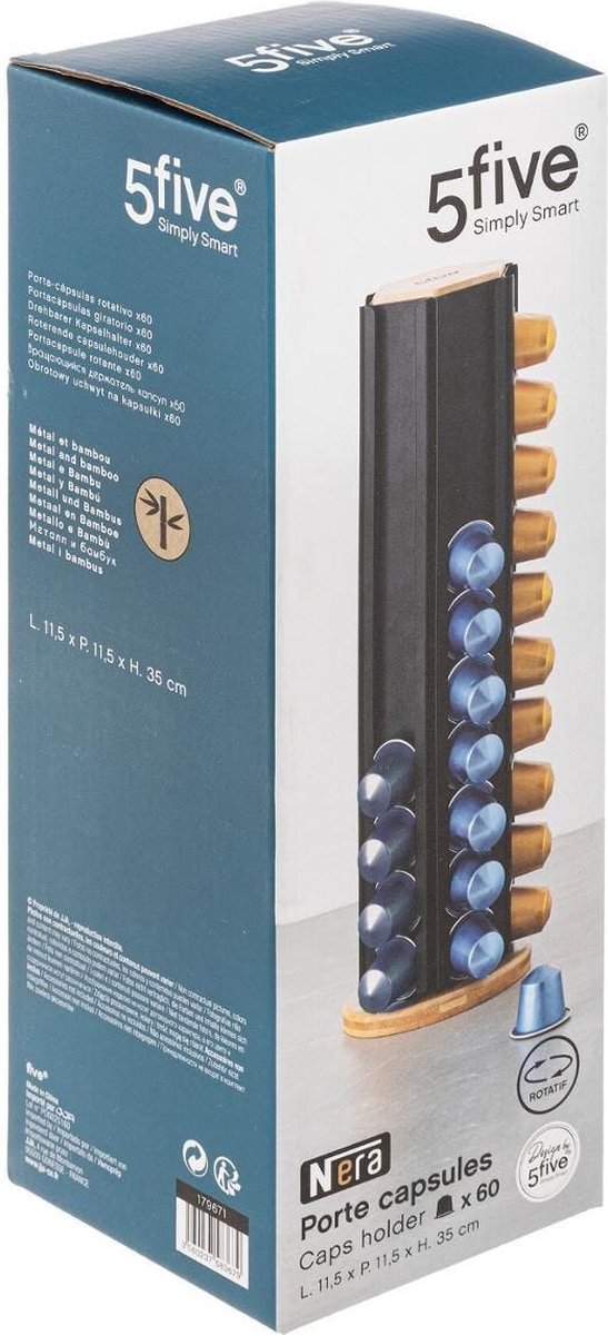 5Five draaibare Nespresso cuphouder voor 60 cups – metaal en bamboe