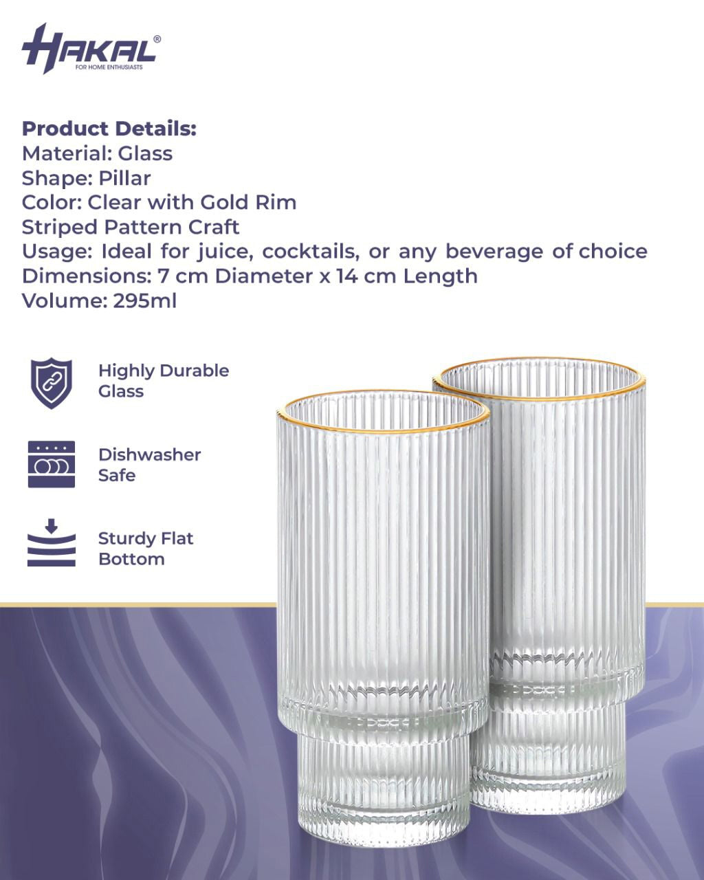 Ripple longdrinkglazen 295 ml – stapelbaar, met gouden rand, set van 6 – foto 4