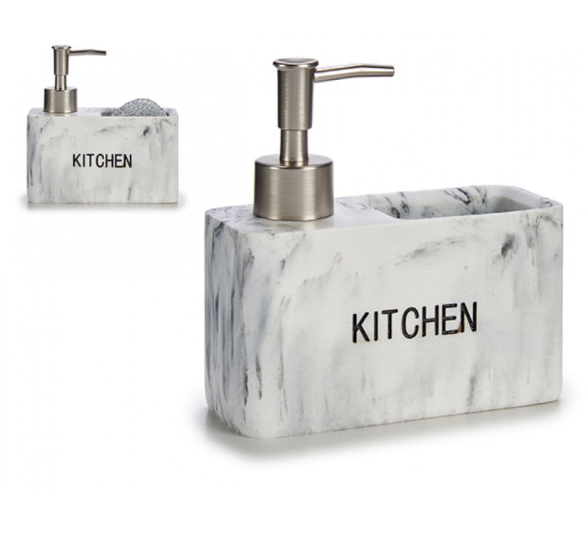 Marmeren zeepdispenser met sponsvakje – KITCHEN, 14,5 x 6 x 13,5 cm