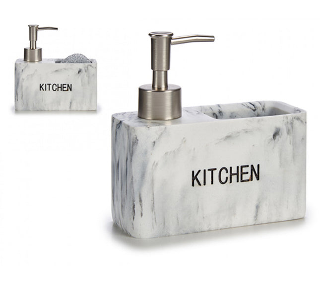 Marmeren zeepdispenser met sponsvakje – KITCHEN, 14,5 x 6 x 13,5 cm