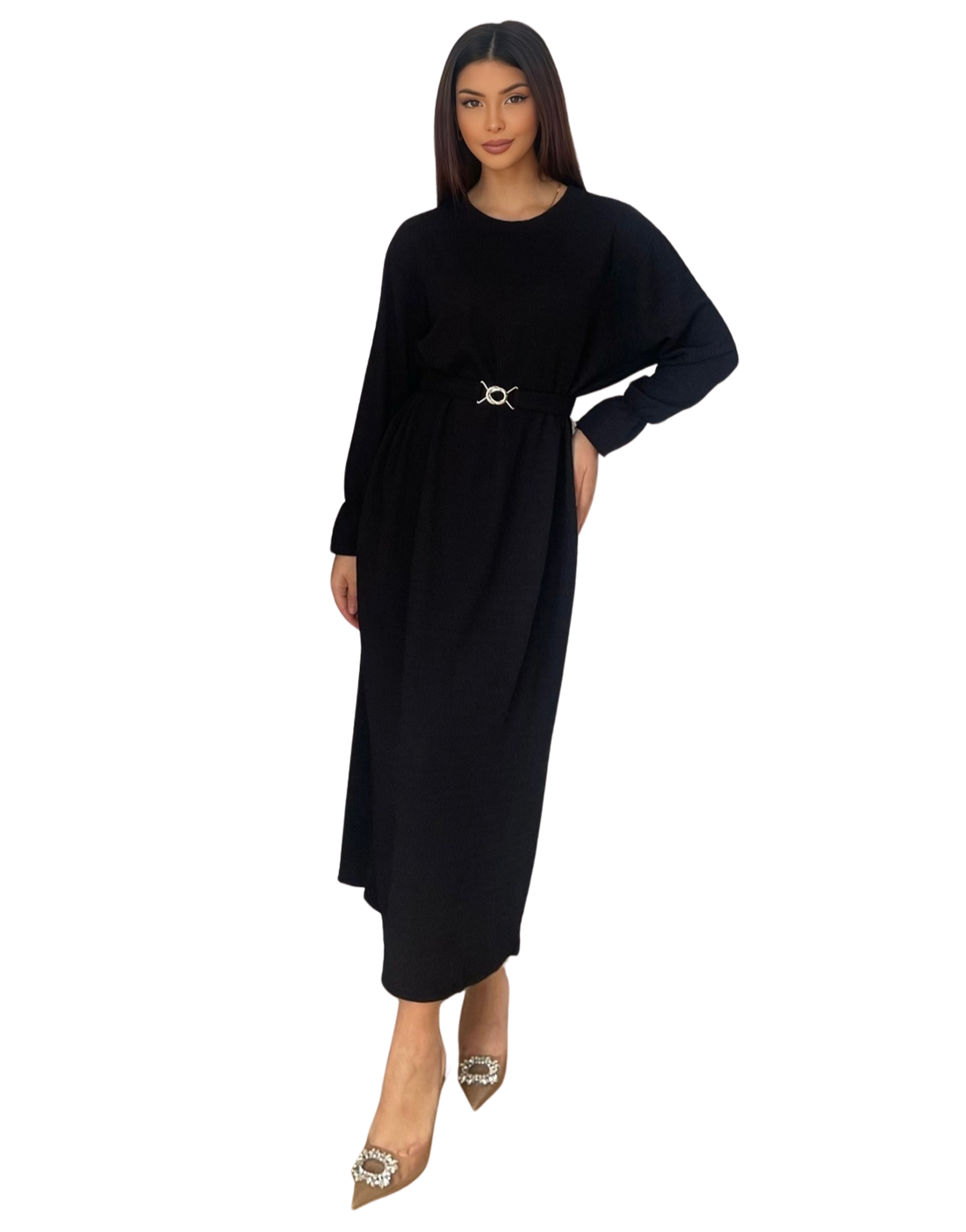 Alina dress – damesjurk in zwart, beige, gebroken wit of lime – foto 5