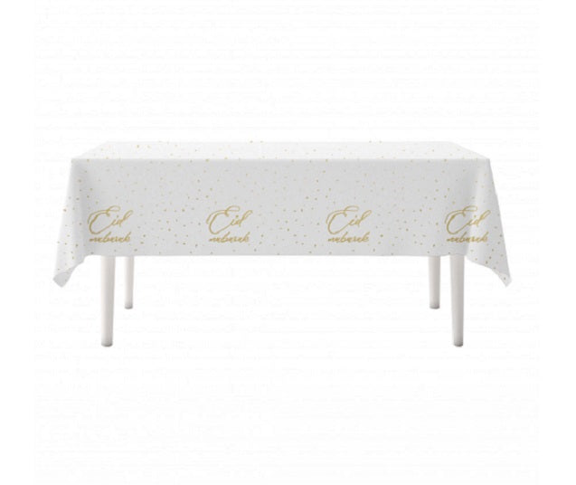 Eid Mubarak tafelkleed wit met goud – 120 x 180 cm