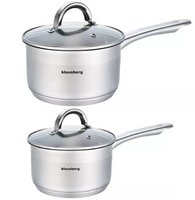Klausberg steelpannen set van 2 – RVS, glazen deksel, Ø 12 en 16 cm