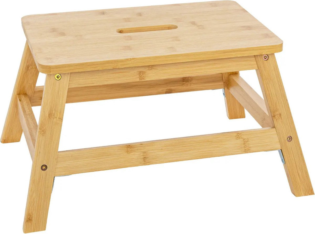 5Five voetenbankje en krukje van bamboe – opstapje met handvat, 38 x 26 x 25 cm