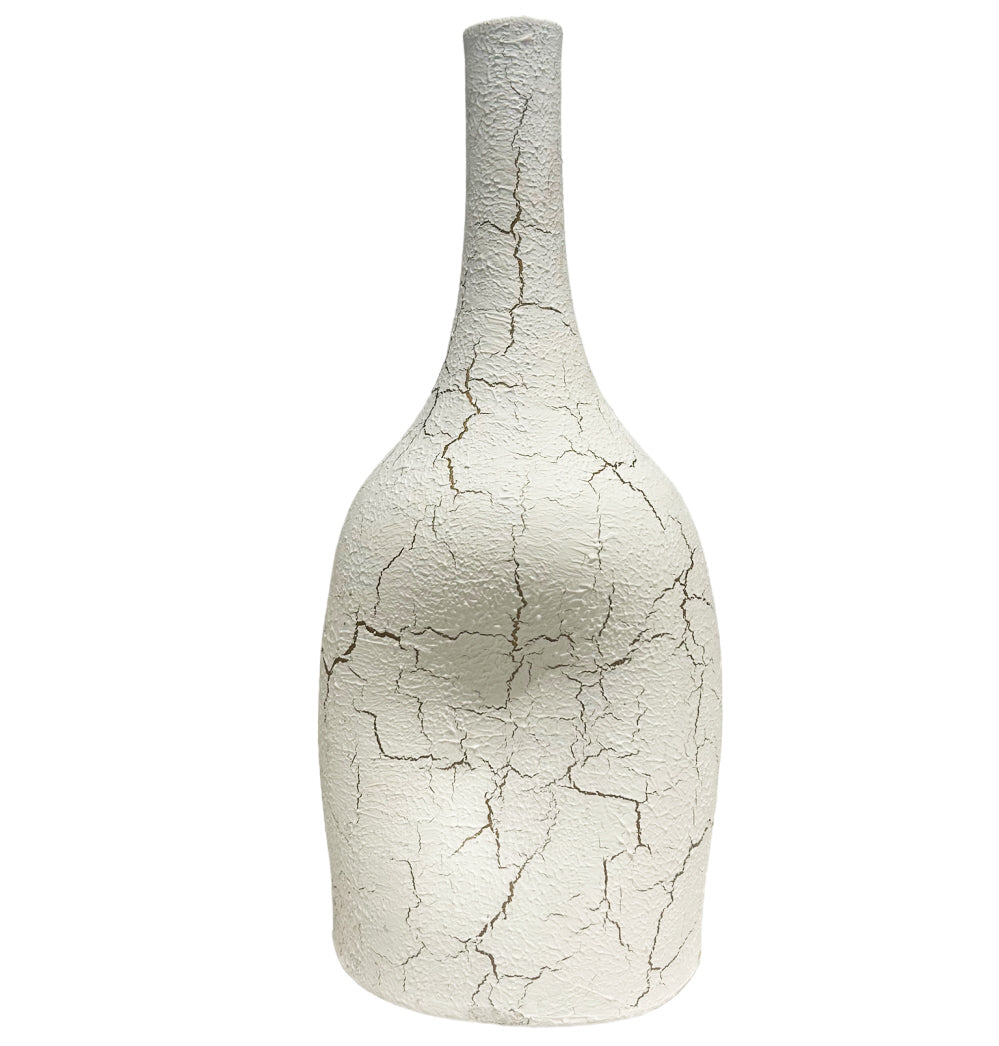 Marokkaanse flesvaas cracked wit – handgemaakt aardewerk, 25 cm