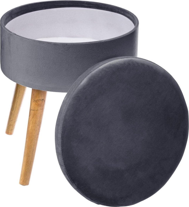 Fluwelen Kruk met Houten Poten - Grijs