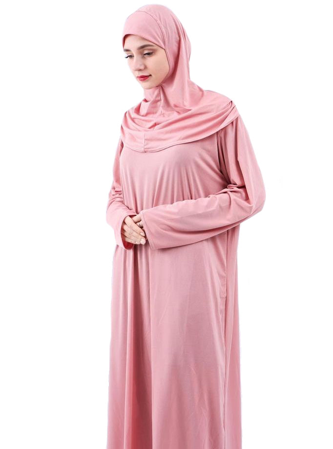 Gebedsjurk dames met hoofddoek – ééndelig, one size, stretchstof