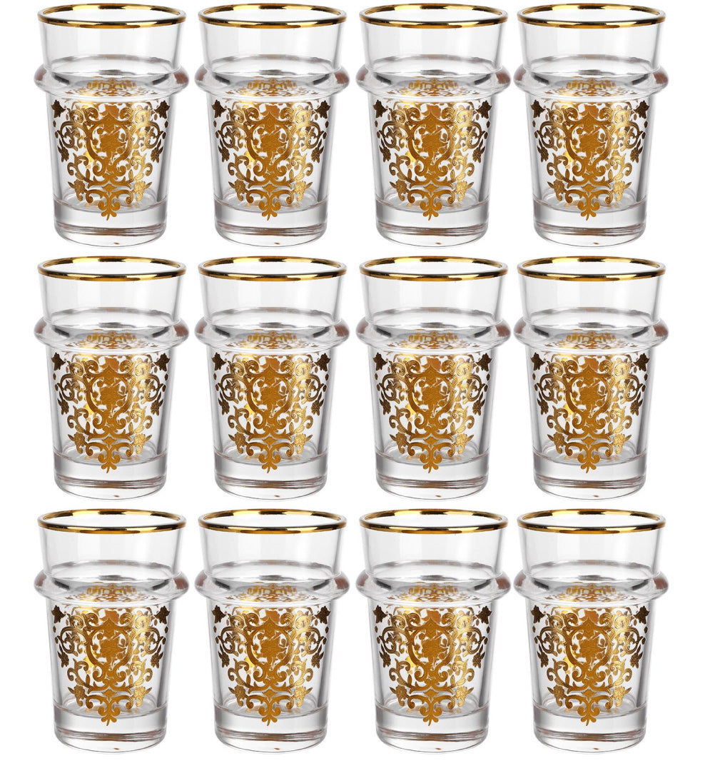 Marokkaanse Beldi glazen, set van 12 – theeglazen met goud of zilver, 175 ml