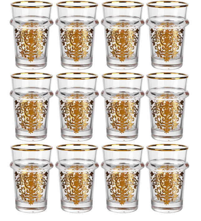 Marokkaanse Beldi glazen, set van 12 – theeglazen met goud of zilver, 175 ml